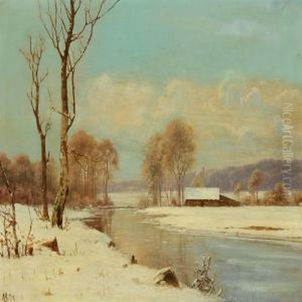 Wintry Landscapewith A House At A Bank by Alexander Schmidt