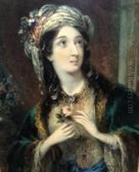 Portrait Of A Turkish Lady Holding A Rose by Louisa Sharpe