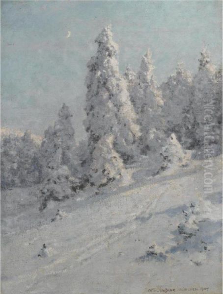 Snodekte Grantraer (snowy Fir Trees) by Otto Ludvig Sinding