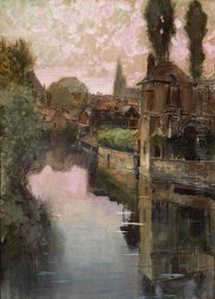 View Of Chartres In The Gloaming Oil Painting by Francis Hopkinson Smith