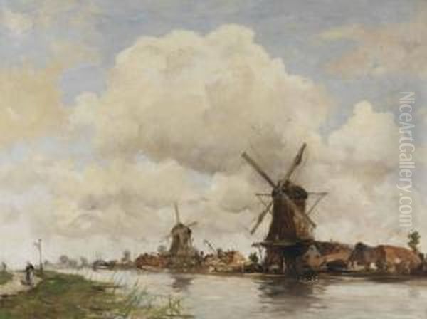 Aan De Rivier: Mills Along A River Oil Painting by Hobbe Smith