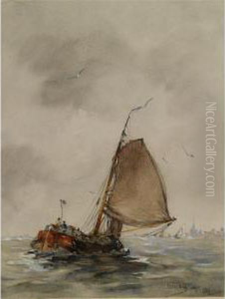 A Barge In Choppy Waters On The Zuiderzee Oil Painting by Hobbe Smith