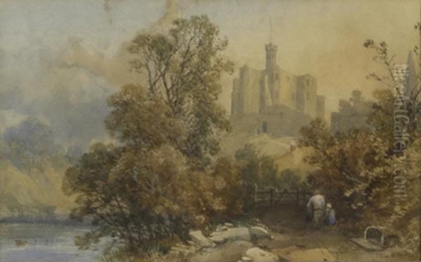 European Landscape With Castle Oil Painting by James Burrell-Smith