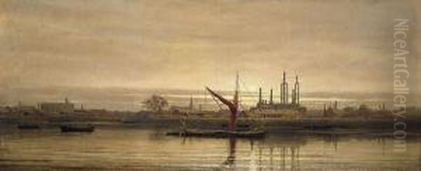 Thames At Bettersea Oil Painting by James W. Garrett Smith