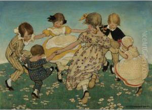 Round The Ring Of Roses Oil Painting by Jessie Wilcox-Smith