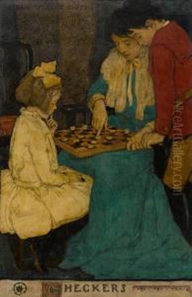 Checkers, Scribner's Magazine Illustration Oil Painting by Jessie Wilcox-Smith