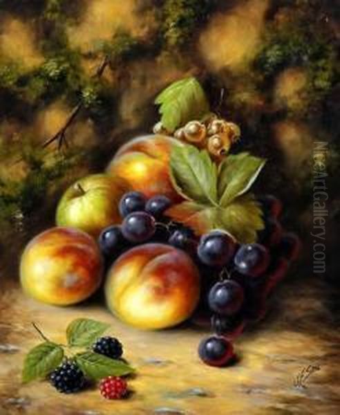 A Still Life Of Fruit On A Mossy Bank, And Another, A Pair Oil Painting by John Smith