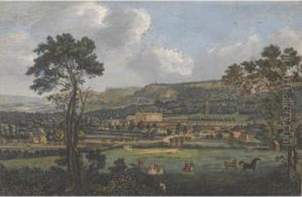 A General View Of The Houses And Gardens Of Chatsworth In Derbyshire Oil Painting by John Smith