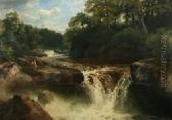 Falls On The River, Conway, North Wales Oil Painting by John Brandon Smith