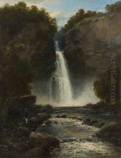 Le Promeneur Arrivant A La Cascade Oil Painting by John Brandon Smith