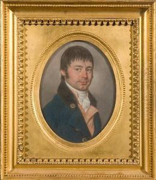 Bust Length Portrait Of A Gentleman In Bluecoat Oil Painting by John Raphael Smith