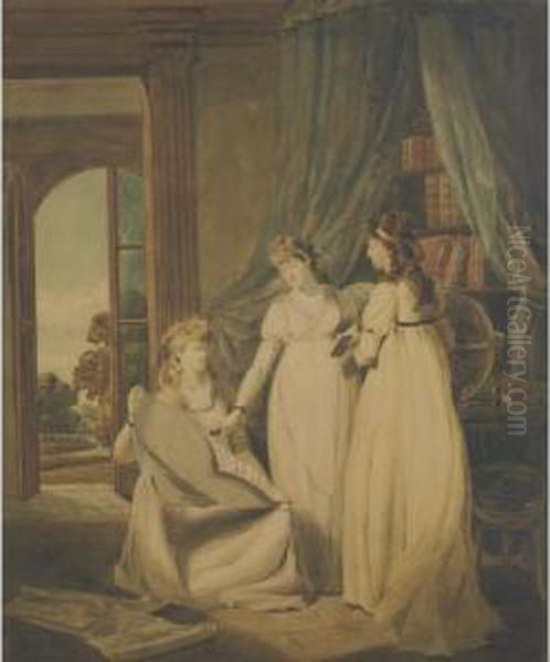 Property From A Philadelphia Collection
 

 
 
 

 
 Three Young Women In An Interior Oil Painting by John Rubens Smith