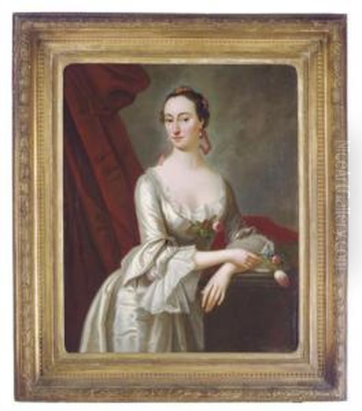 Portrait Of A Lady In A White Dress, Holding Flowers Oil Painting by Joseph Lindon Smith