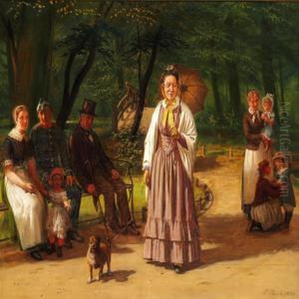 Copenhageners Relaxing In A Park, Presumably Frederiksberg Have Oil Painting by L. A. Smith