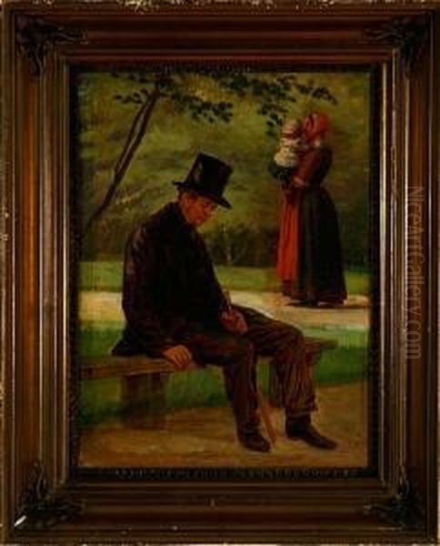 A Bachelor. Signed L. Smith Oil Painting by L. A. Smith