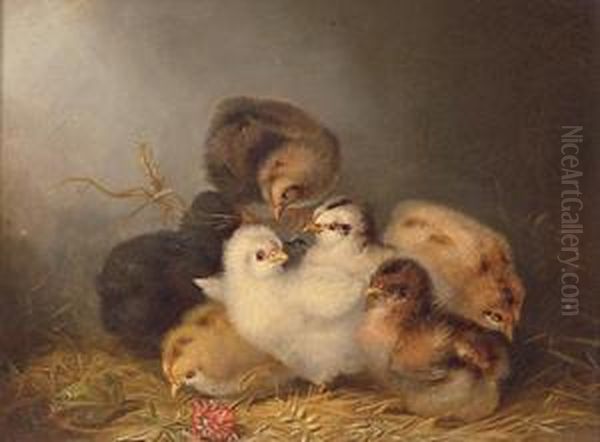 Seven Chicks Oil Painting by Mary Russell Smith