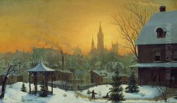 Town In Winter Oil Painting by Mortimer L. Smith