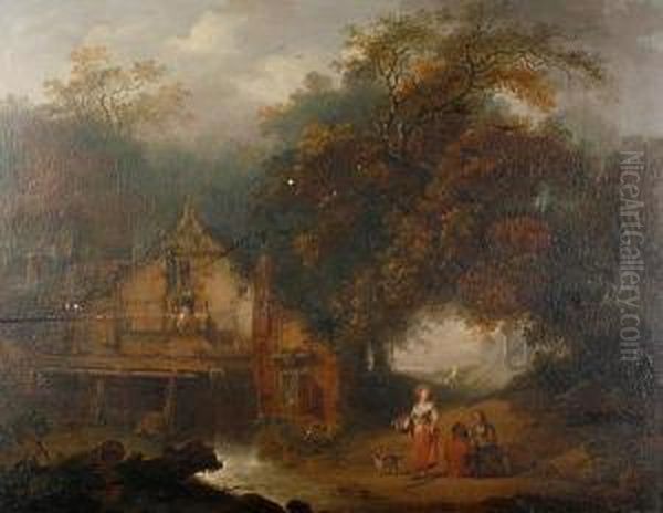 A Mill And Figures In A Wooded Landscape Oil Painting by George, of Chichester Smith