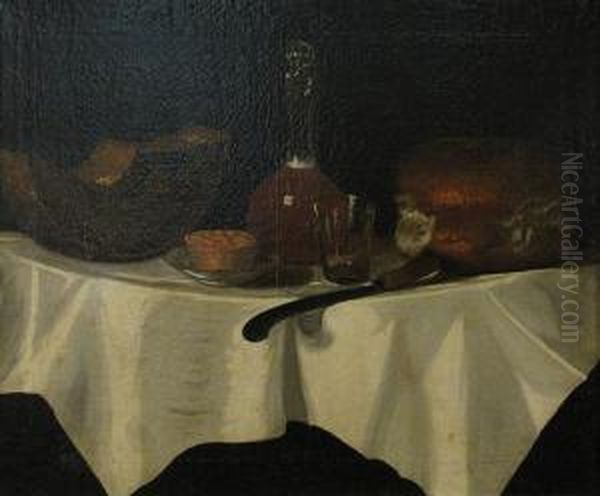 A Still Life With Bread And Cheese Oil Painting by George, of Chichester Smith