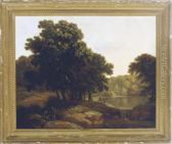 Travellers By The Lake Oil Painting by George, of Chichester Smith