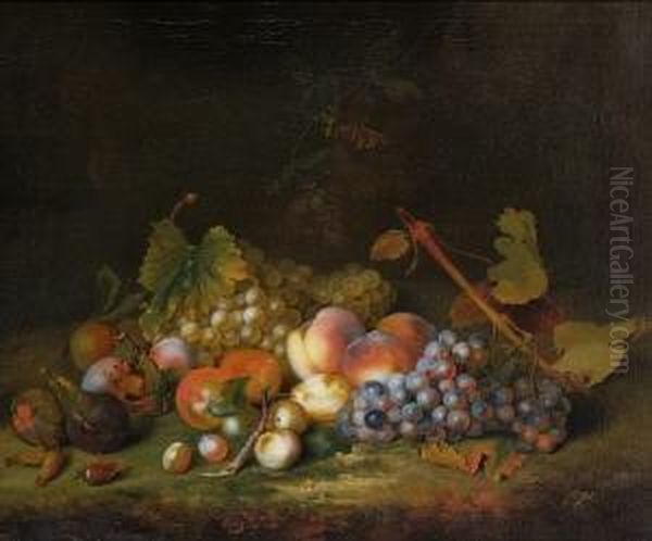 Stillleben Mit Trauben,
 Pfirsichen, Pflaumen, Feigen Und Haselnussen. Oil Painting by William Smith Of Chichester