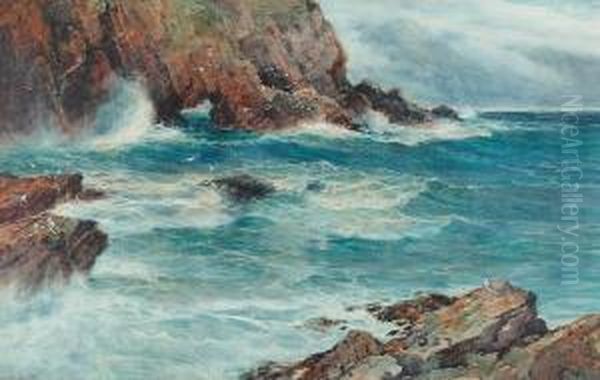 The Rising Tide, Watergate Bay, Cornwall Oil Painting by Reginald Smith