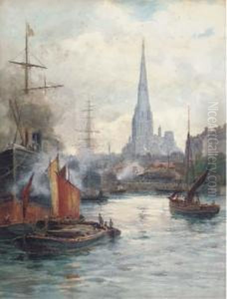 Redcliffe Church From The Harbour Oil Painting by Reginald Smith