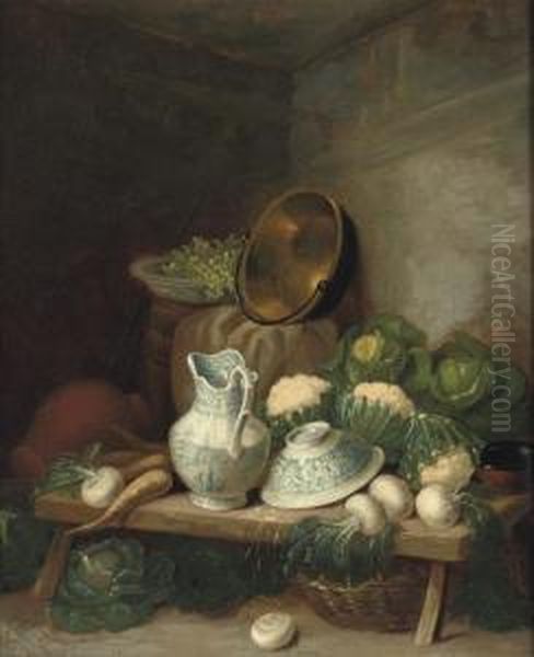 A Kitchen Still-life Including A Earthenware Jug And Bowl Oil Painting by Samuel Mountjoy Smith