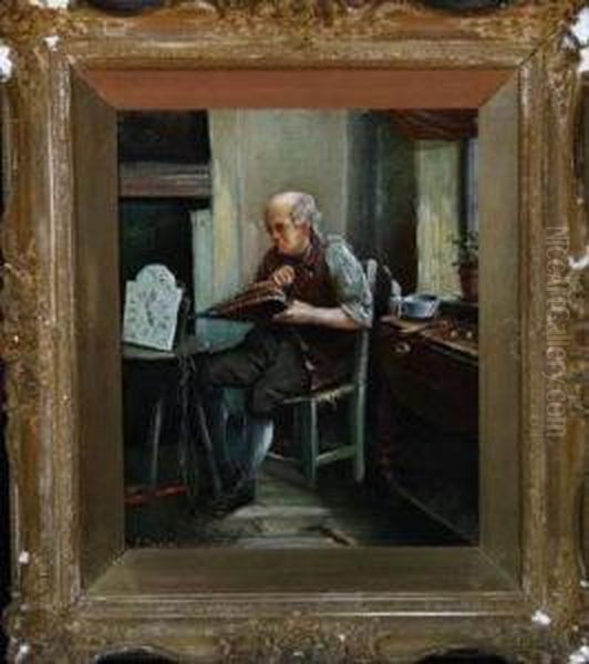 A Clock Repairer In His Workshop Oil Painting by Sophia Smith