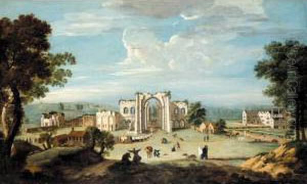 A Church Procession Entering Furness Abbey Oil Painting by Thomas Smith