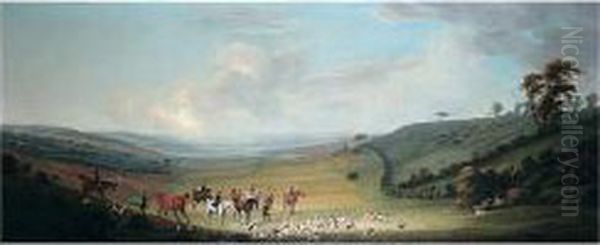 An Extensive Landscape With Hunting Party Oil Painting by Thomas Smith