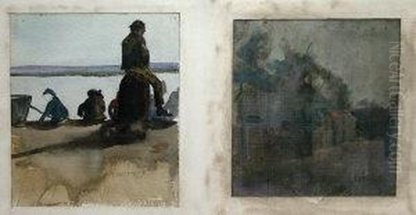 Figures Sitting By A Port Oil Painting by Walter Granville-Smith