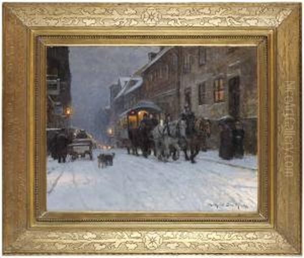 Vinterkvall Pa Drottninggatan Oil Painting by Wilhelm Smith