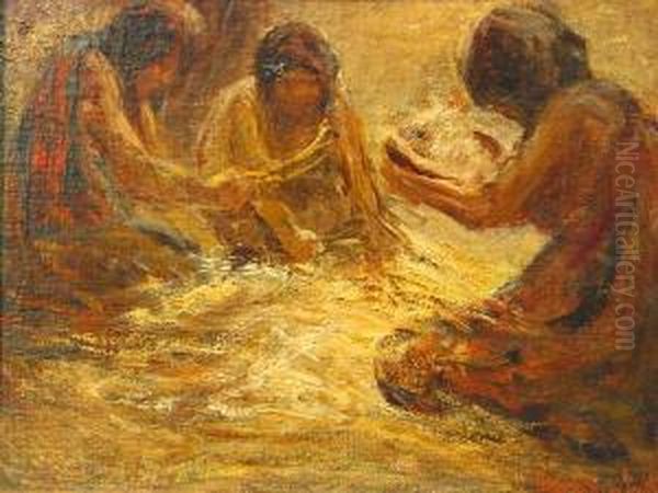 Hopi Women Threshing Wheat Oil Painting by Wilhelm Smith