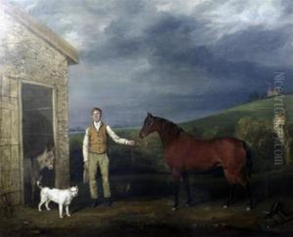 Stable Boy With Horse, Donkey And Dog Oil Painting by William Smith