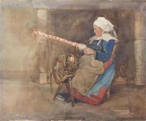 A Mother Nursing Her Child By The Hearth Oil Painting by William Smith