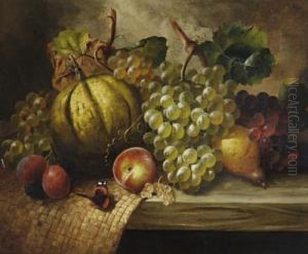 Still Life Of Fruit And A Butterfly Oil Painting by William Harding Smith