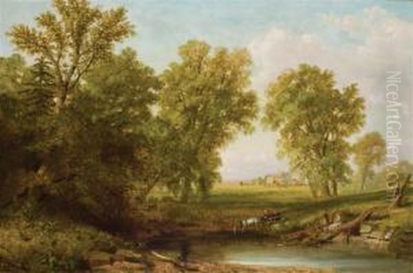 Watering By A Stream Oil Painting by William Russell Smith