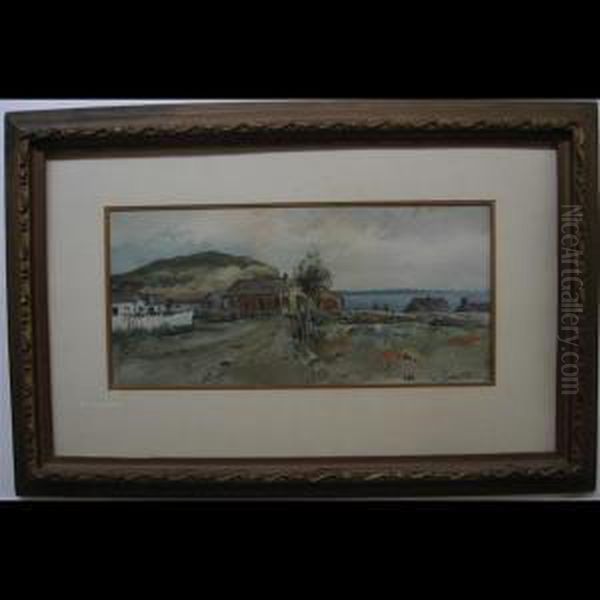 Shoreline Village With Yard Workers Oil Painting by William St. Thomas Smith