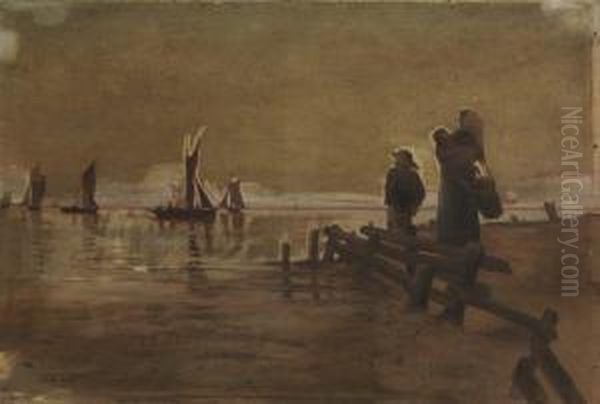 Le Depart De Pecheurs Oil Painting by Frithjof Smith-Hald