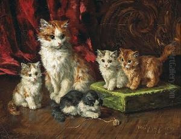 A Mother With Her Kittens Oil Painting by Smith-Meischke