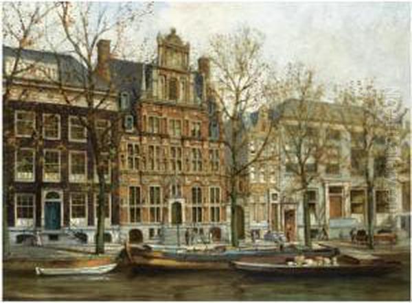 A View On 'het Huis Met De Hoofden' At The Keizersgracht, Amsterdam Oil Painting by Johan Gerard Smits