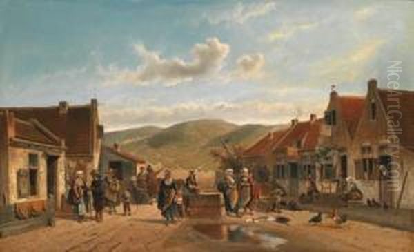 Conversazione Presso Il Pozzo Del Borgo Oil Painting by Johan Gerard Smits