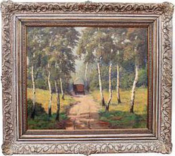 Cart In A Forest Oil Painting by Emanuel Smolik - Rajsky