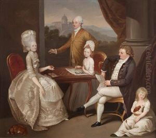 Portrait Of The Hon. Aubrey Beauclerk And Hisfamily, In An Elegant Interior, A View To The Castel Gandolfobeyond Oil Painting by Franciszek Smuglewicz