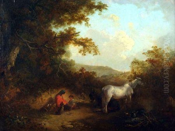 Travellers Resting In A Country Path Oil Painting by Edward Robert Smythe