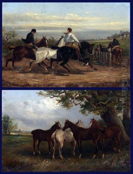 Horses Grazing Under A Tree Oil Painting by Thomas Smythe