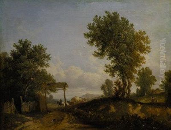 A Wagon On A Country Road Oil Painting by Thomas Smythe