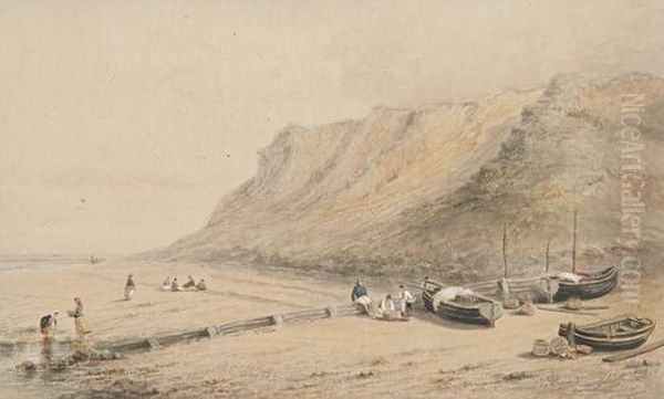 Figures On The Beach On A Summer's Day Oil Painting by Thomas Smythe