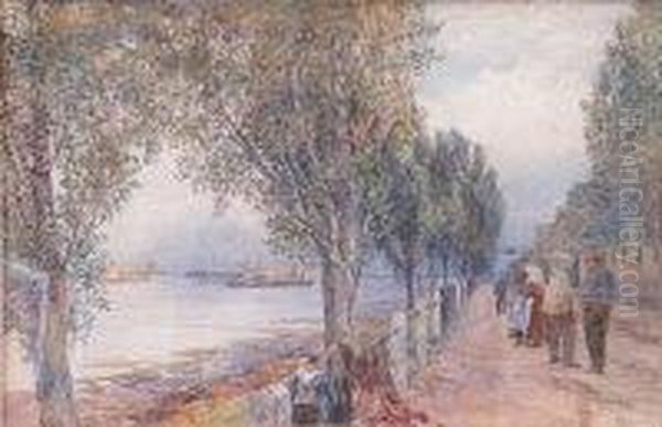 Figures On A Street By An Estuary Oil Painting by Martin Snape